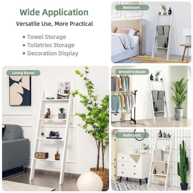 Costway Wall Leaning Blanket Ladder Wood Decorative Quilt Blankets Holder Rack White