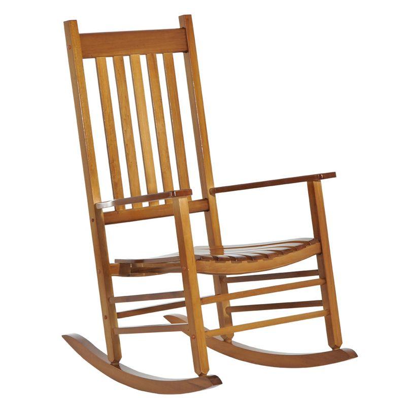 Natural Poplar Wood High Back Rocking Chair with Armrests