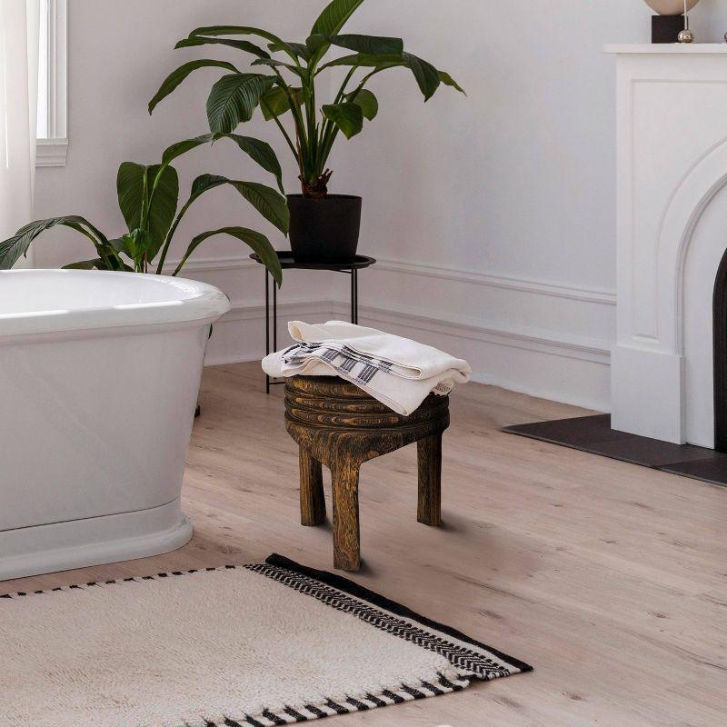 Storied Home Wood Carved Accent Table Marbled Brown