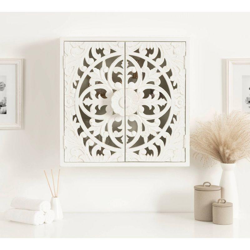 Kate & Laurel All Things Decor 20" Saanvi Traditional Carved Wood Wall Cabinet White: Artisan-Made, No Assembly, Includes Mounting Hardware