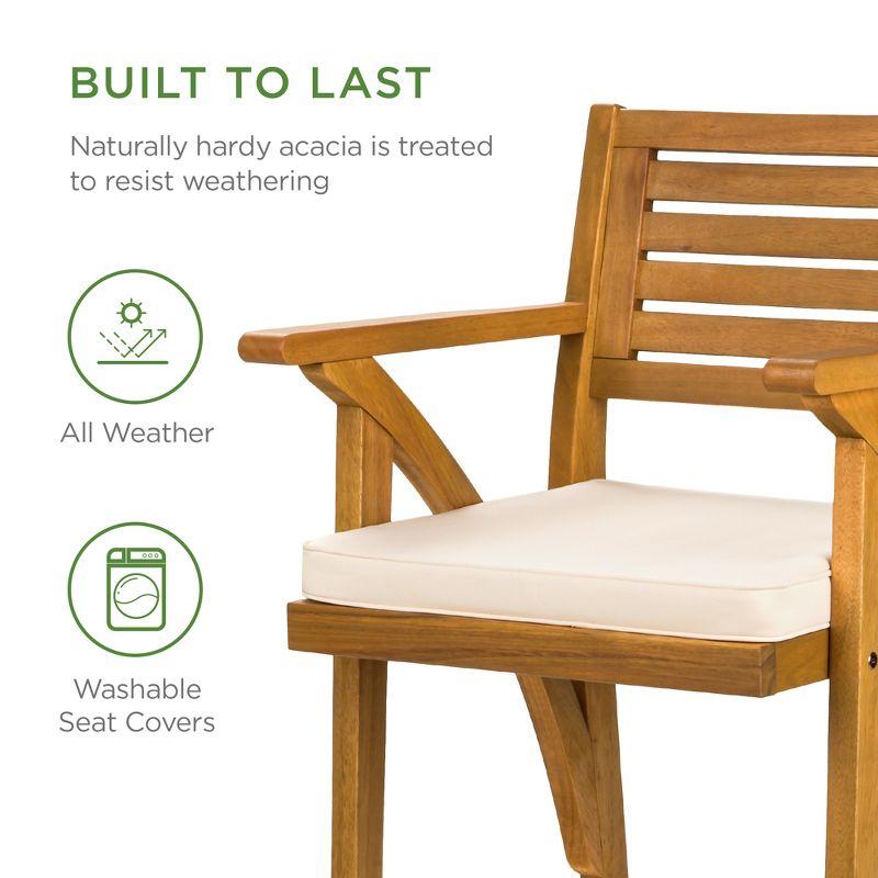 Best Choice Products Set of 2 Outdoor Acacia Wood Bar Stools Bar Chairs w/ Weather-Resistant Cushions - Teak Finish