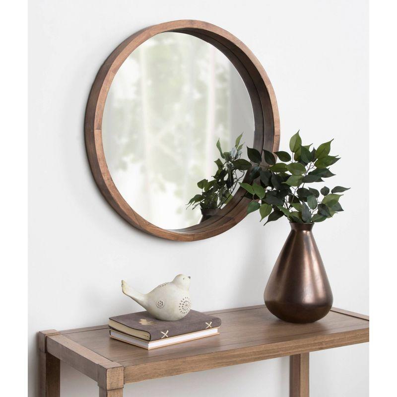 22" x 22" Hutton Round Wood Wall Mirror Rustic Brown - Kate and Laurel: Modern, No Assembly Required, Wall Mount