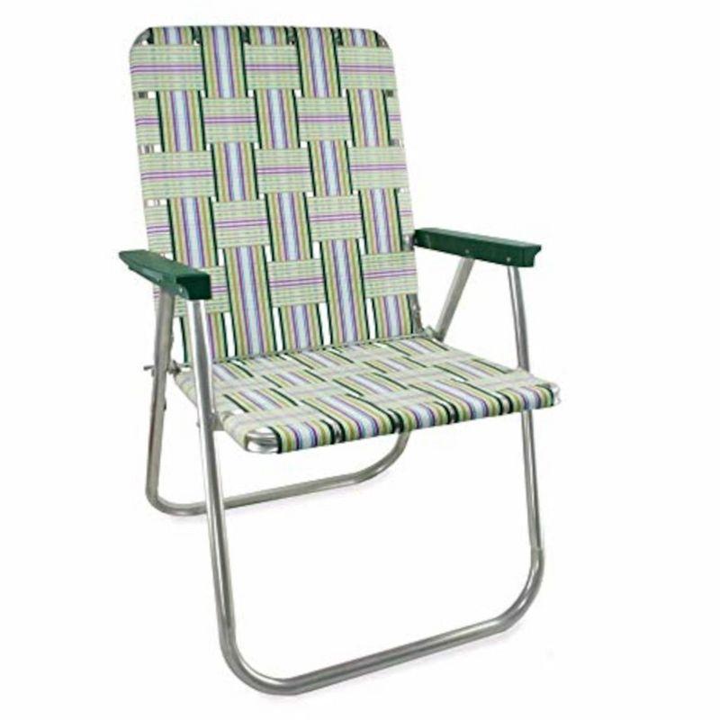 Spring Fling Classic Folding Aluminum Webbed Chair with Green Arms