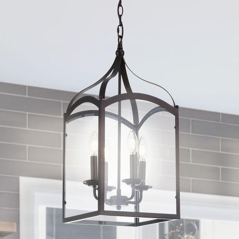 JONATHAN Y Ruth 11" 4-light Traditional Classic Lantern Metal/Glass LED Pendant, Oil Rubbed Bronze