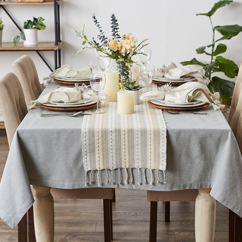 Design Imports  Natural Tonal Stripe With Fringe Table Runner 14X72