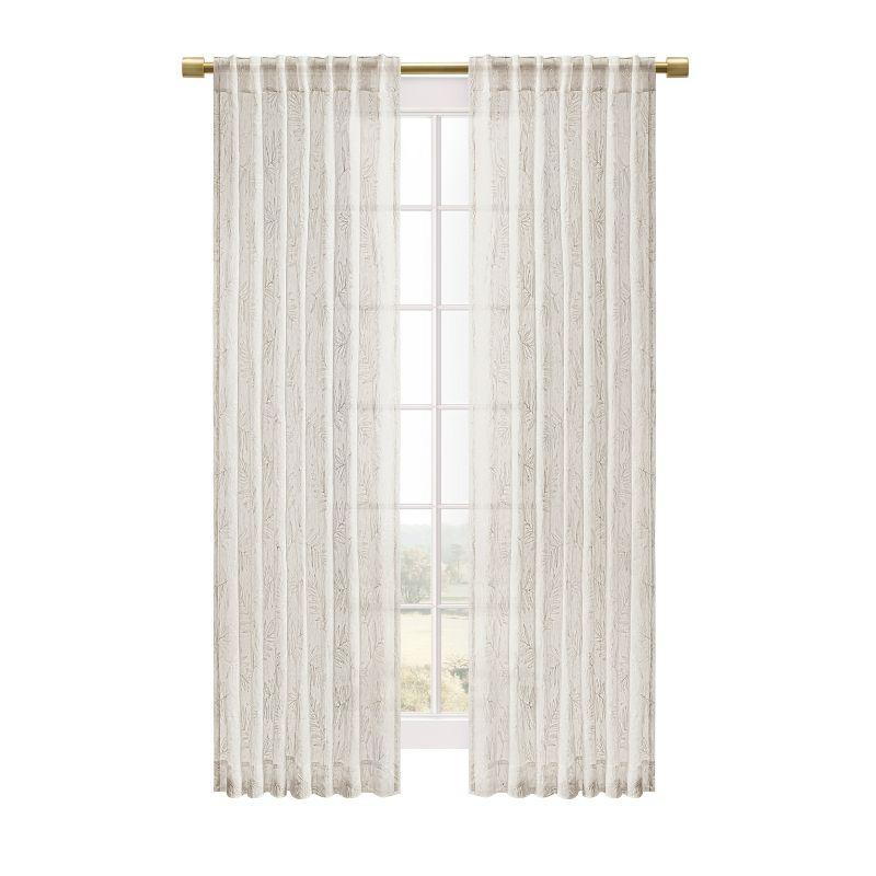 Roodhouse Premium Leaf Embroidered Semi-Sheer Rod Pocket Single Curtain Panel