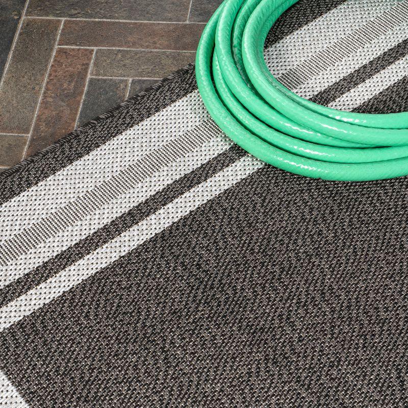 5' x 8' James Modern Border Stripe Indoor/Outdoor Area Rug, Black/Cream - JONATHAN Y