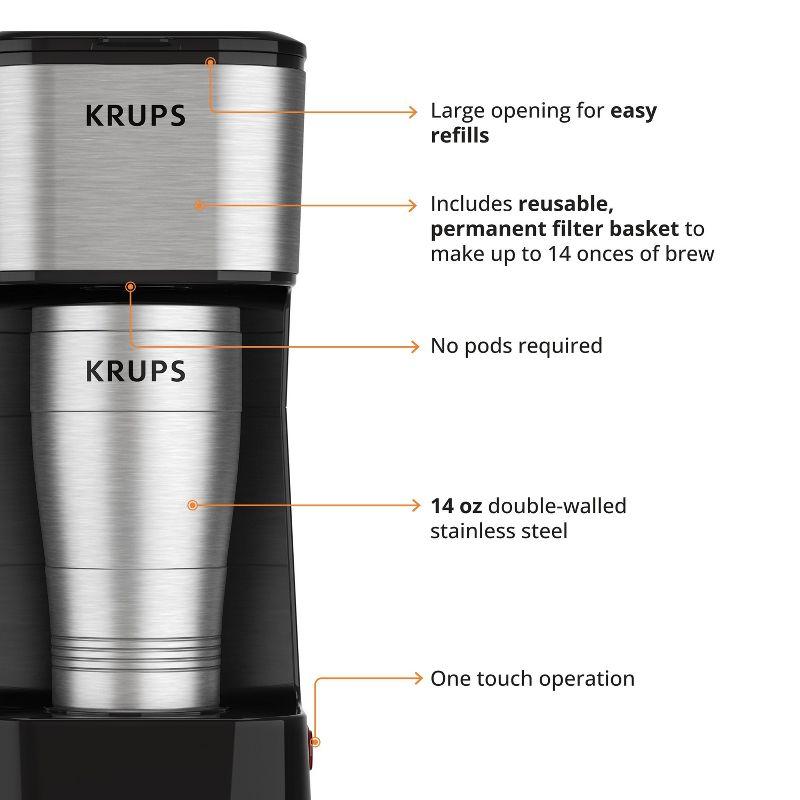 Krups Simply Brew To Go - Single-Serve Coffee Maker with Stainless Steel Travel Mug, 14 fl oz