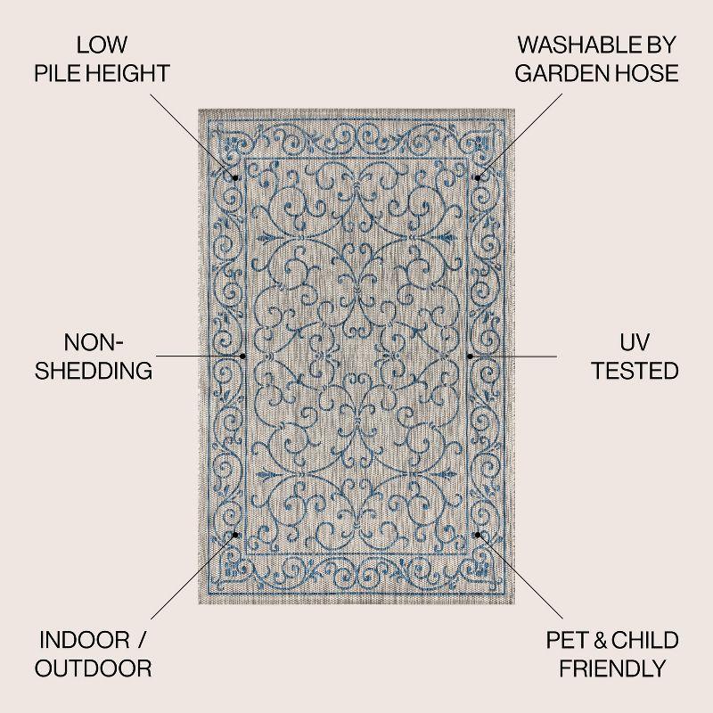 9' X 12' Charleston Vintage Filigree Textured Weave Indoor/Outdoor Area Rug, Gray/Navy - JONATHAN Y
