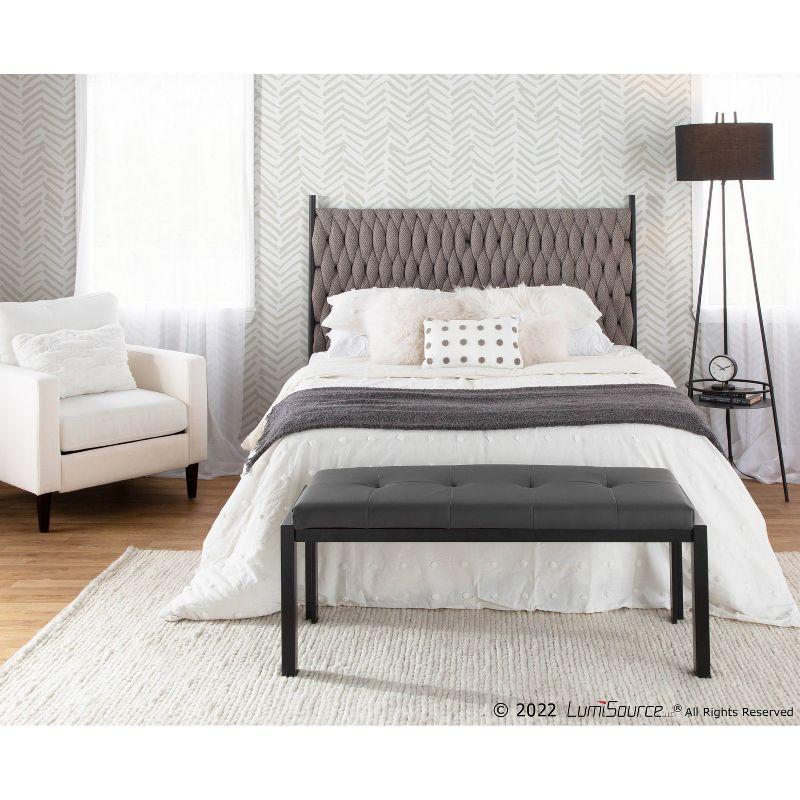 LumiSource 46" Fuji PU Leather/Metal Bench Black/Gray : Upholstered Rectangle, Padded Seat, 500lb Capacity