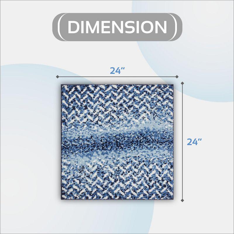 Better Trends Casablanca 100% Micro Polyester Knitted Chevron Pattern 24" Square Bath Rug - Blue