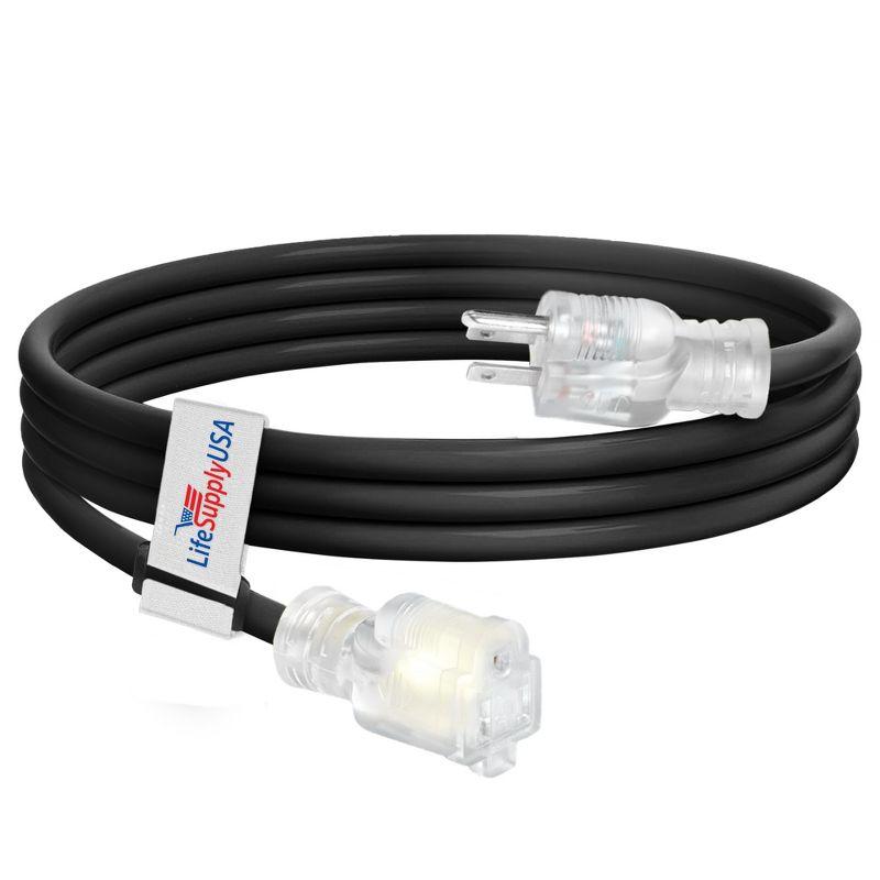LifeSupplyUSA 10ft Power Extension Cord Outdoor & Indoor Waterproof Cable SJTW 16G 13A 125V 1625W 16/3 ETL Listed Black (1 Pack)