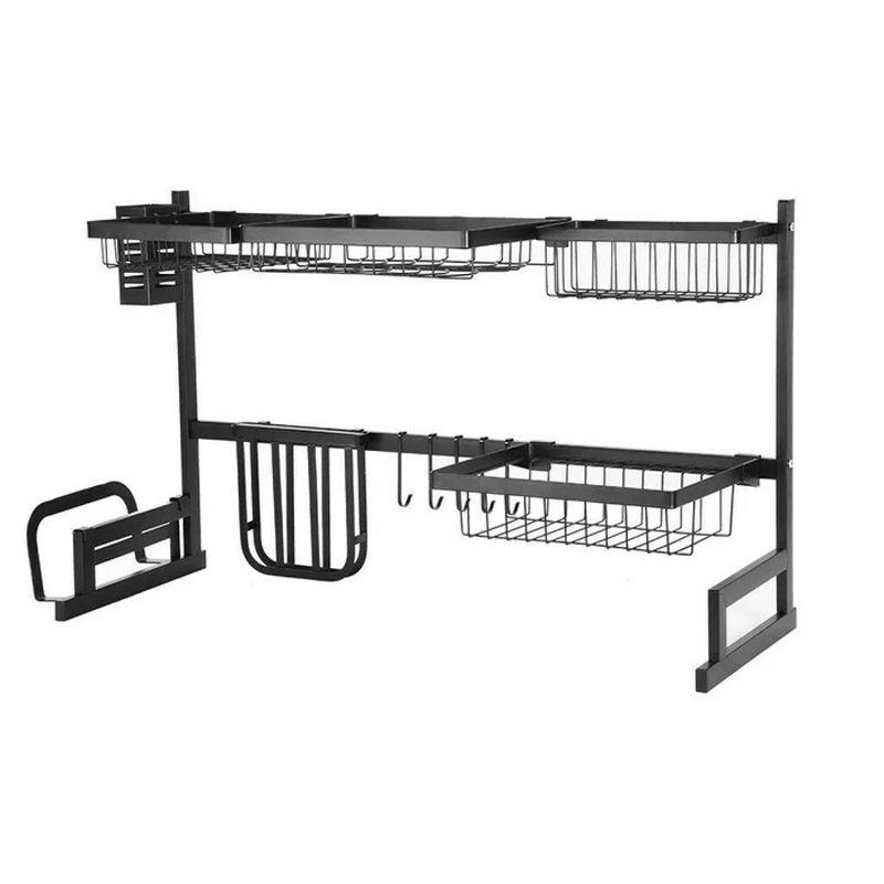 Black Powder-Coated Metal Over-the-Sink Dish Rack with Utensil Cup