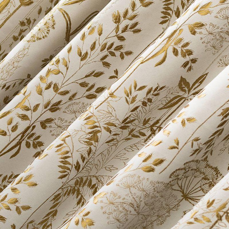 Gold Floral Blackout Pleated Polyester Curtain Panel