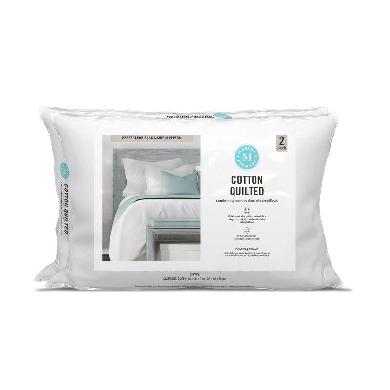 White Cotton Quilted Memory Foam Hypoallergenic Pillow Set