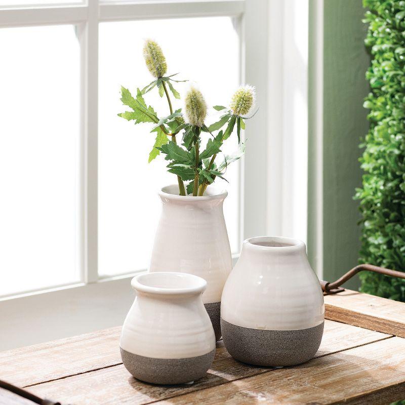Sullivans Set of 3 Petite Ceramic Vases 3"H, 4.5"H & 5.5"H Gray and White