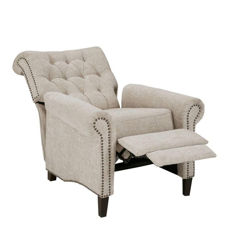 Elegant Cream Transitional Push Back Recliner with Tufted Back