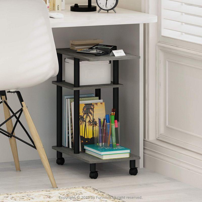 French Oak Grey and Black U-Shaped Sofa Side Table with Casters