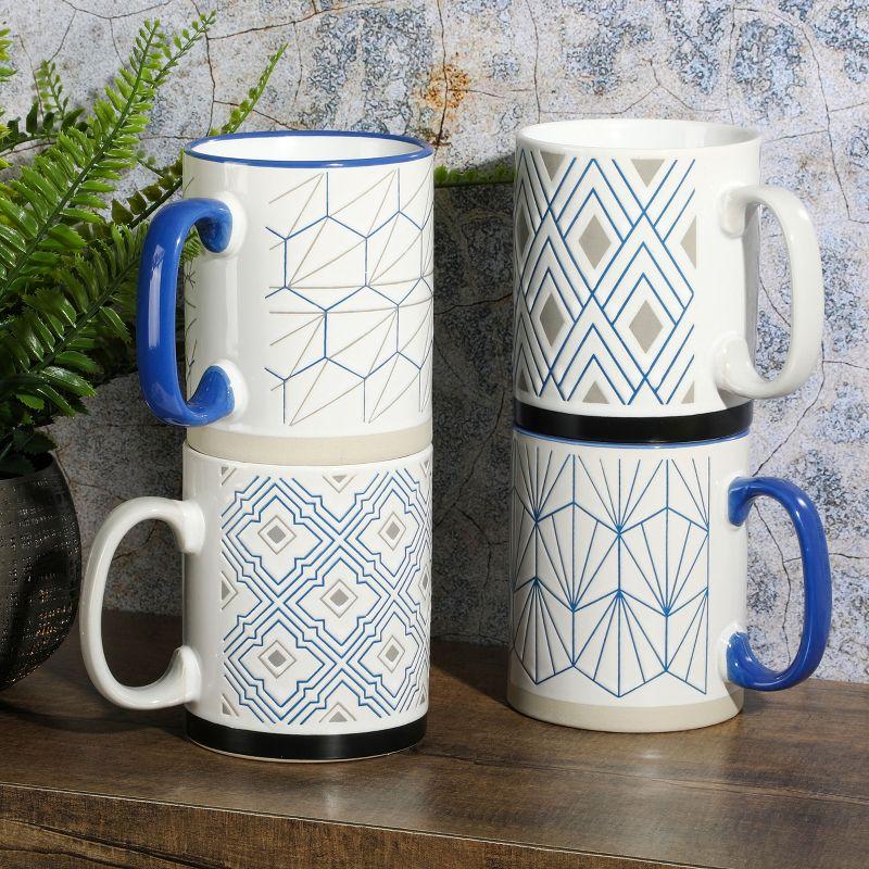 Mr. Coffee Parkmill 17oz 4 Piece Stoneware Coffee Mug Set in Assorted Designs