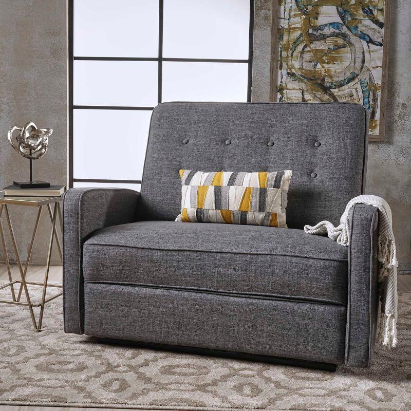 Elysian Gray Tufted Fabric Loveseat with Solid Wood Legs