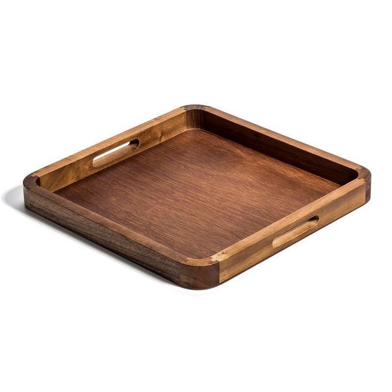 14" Square Acacia Wood Serving Tray with Handles