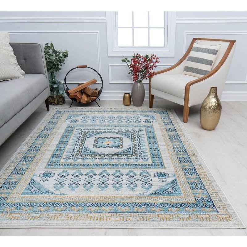 Morning Glory Blue and Yellow Abstract Vintage Area Rug, 2'6" x 8'