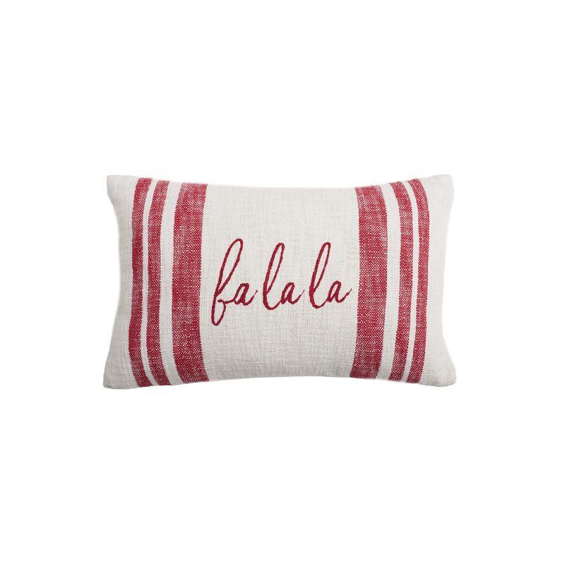 Falala Red and White Woven Holiday Throw Pillow