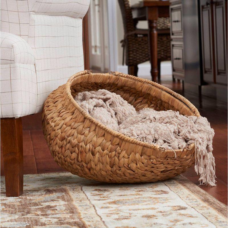 Natural Water Hyacinth Wicker Storage Basket with Handles