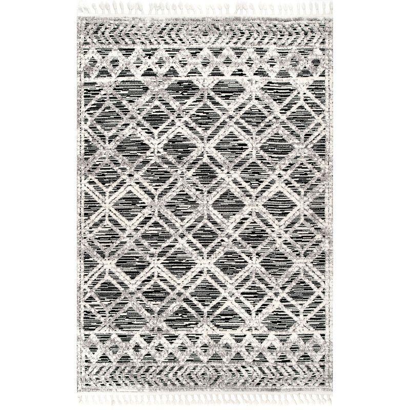 Nuloom 3x5 Ansley Moroccan Tassel Indoor Area Rug, Grey, High-Low Textured Bohemian Design, Plush High Pile, Stain Resistant, Bedroom, Living Room