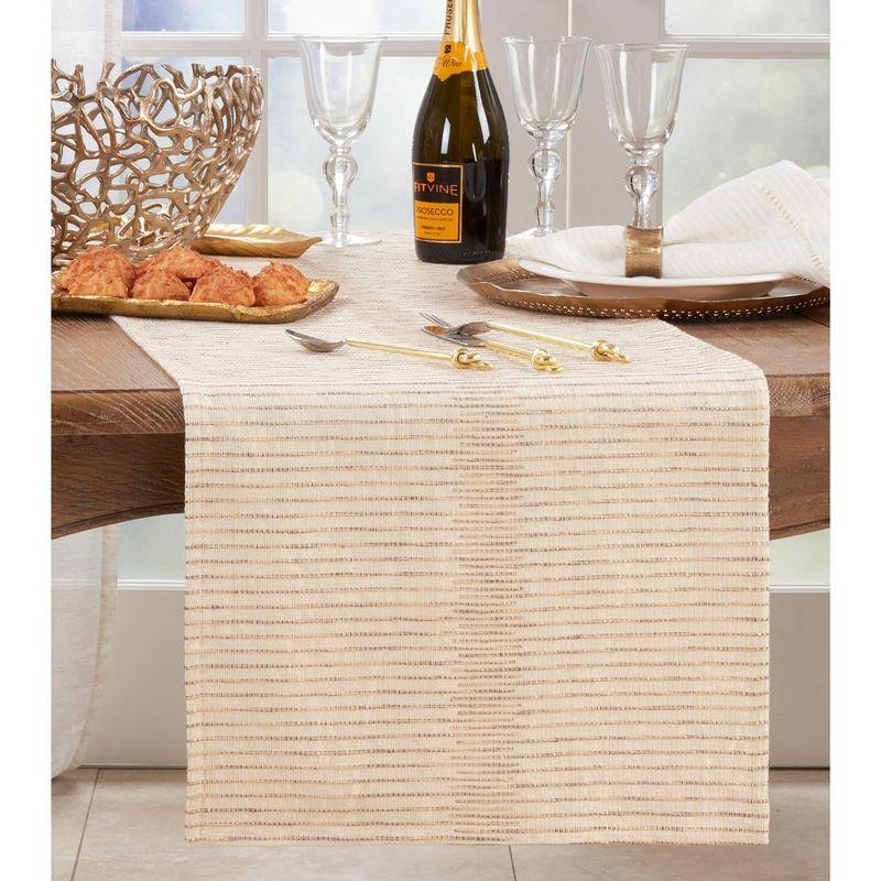 Beige Cotton Shimmering Striped Table Runner, 16" x 72"