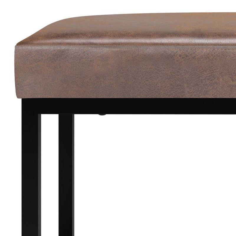 WyndenHall 26" Kerwood Contemporary Rectangle Bench Distressed Chestnut Brown: Upholstered Entryway Seating, Faux Leather