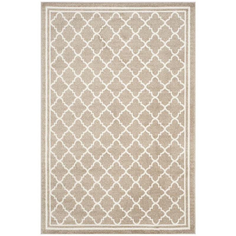 Wheat Beige Geometric Easy-Care 5' x 8' Synthetic Area Rug