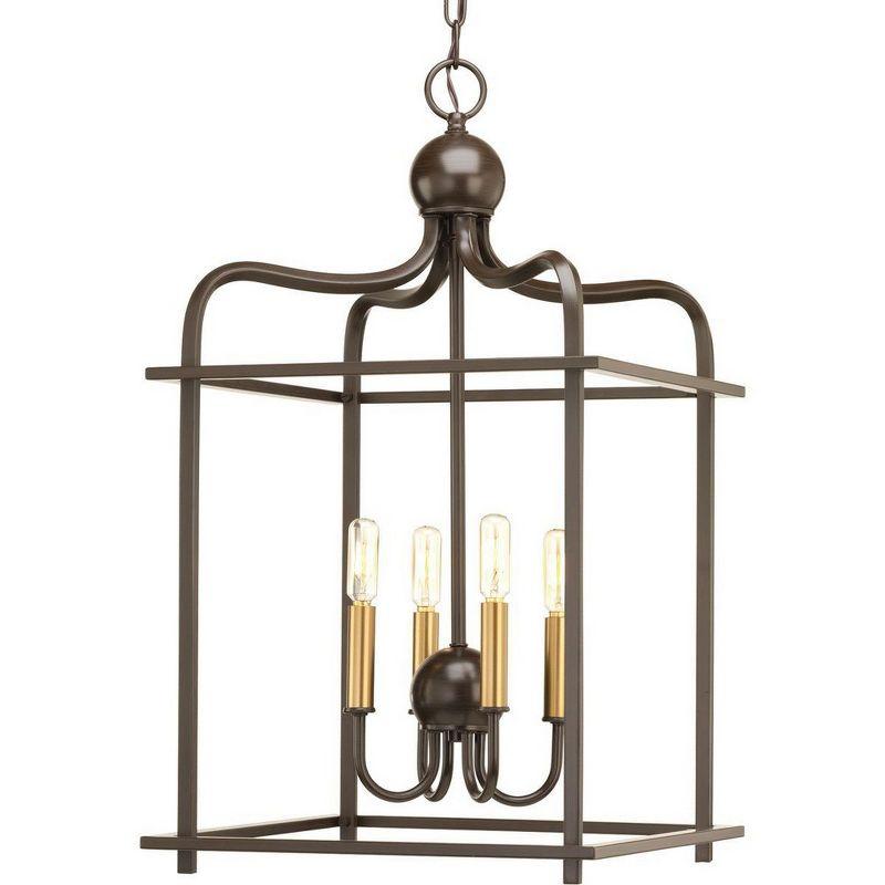 Progress Lighting, Assembly Hall, 4-Light Foyer Pendant, Brushed Nickel, Open Caged Design, Canopy Included