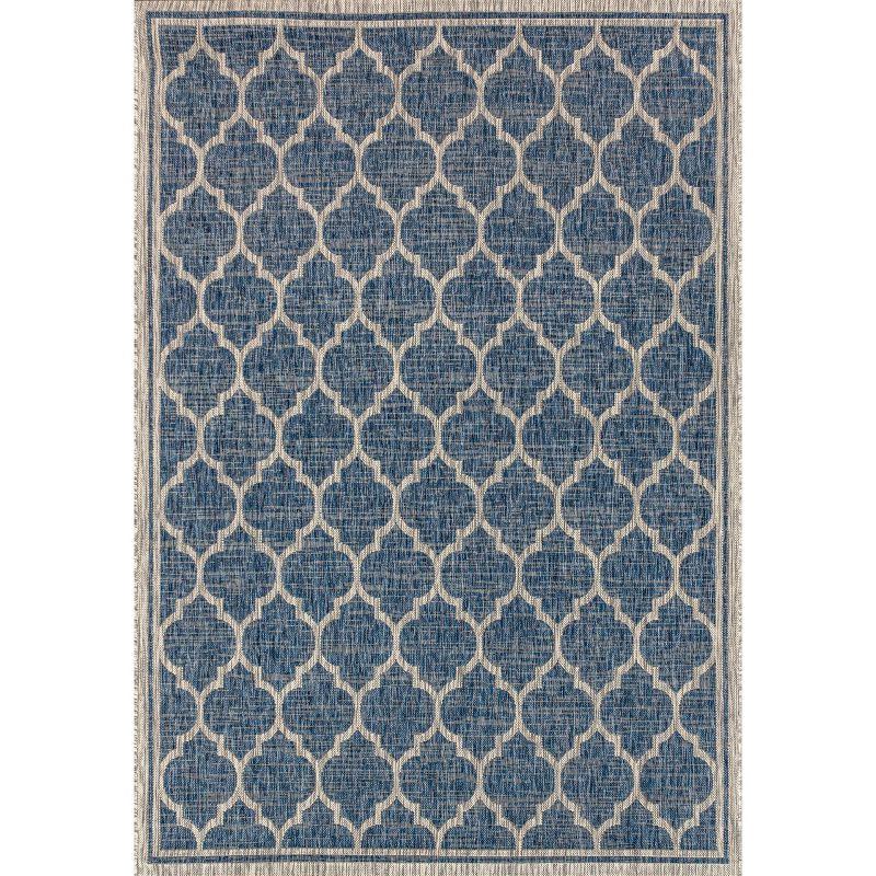3'x5' Trebol Moroccan Trellis Textured Weave Indoor/Outdoor Area Rug, Navy/Gray - JONATHAN Y