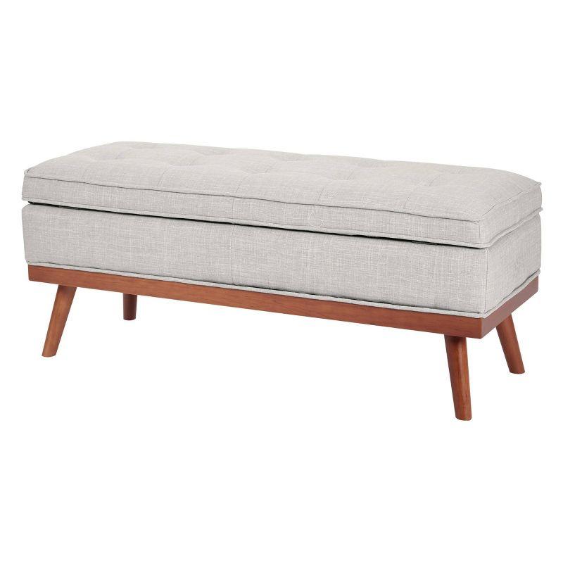 Katheryn Storage Bench Fog - OSP Home Furnishings: Upholstered Ottoman, Mid-Century Modern, Plywood Frame