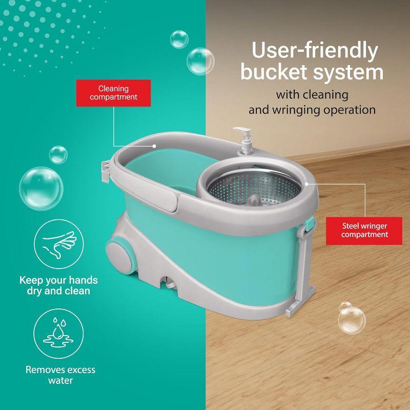 Spotzero Mop and Bucket with Wringer Set for Home, 360º Spin Mop and Bucket System with Microﬁber Technology, Height Adjustable Handle,
