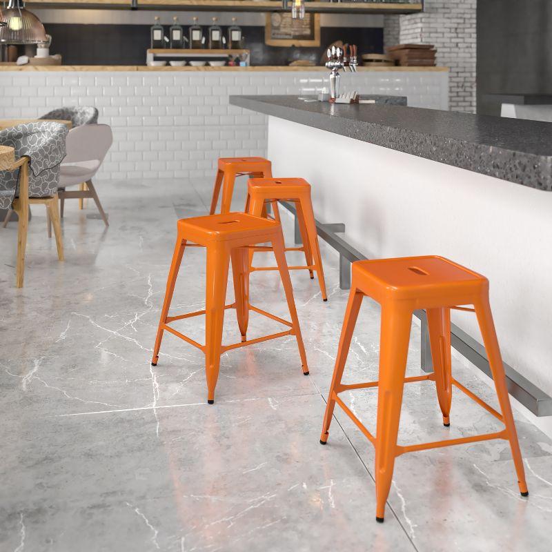 Flash Furniture Commercial Grade 24" High Backless Orange Metal Indoor-Outdoor Counter Height Stool with Square Seat