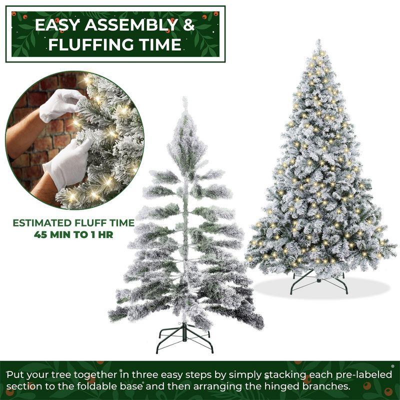 Casafield Realistic Snow-Flocked Pine Artificial Holiday Christmas Tree with Sturdy Metal Stand