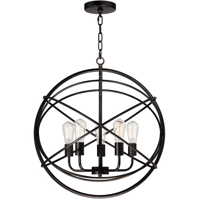 Franklin Iron Works Ellery Bronze Orb Foyer Pendant Chandelier 24 3/4" Wide Modern 5-Light LED Fixture for Dining Room House Kitchen Island Entryway