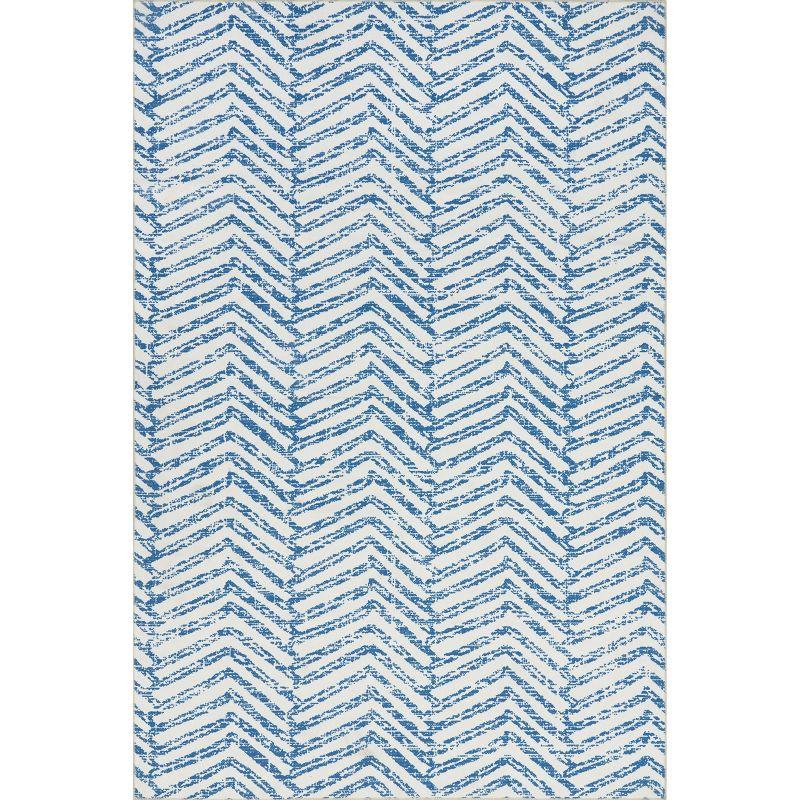 Nuloom Rosanne Herringbone 3x5 Machine Washable Accent Indoor Area Rug for Living Room Bedroom Dining Room Entryway Kitchen, Blue/Ivory