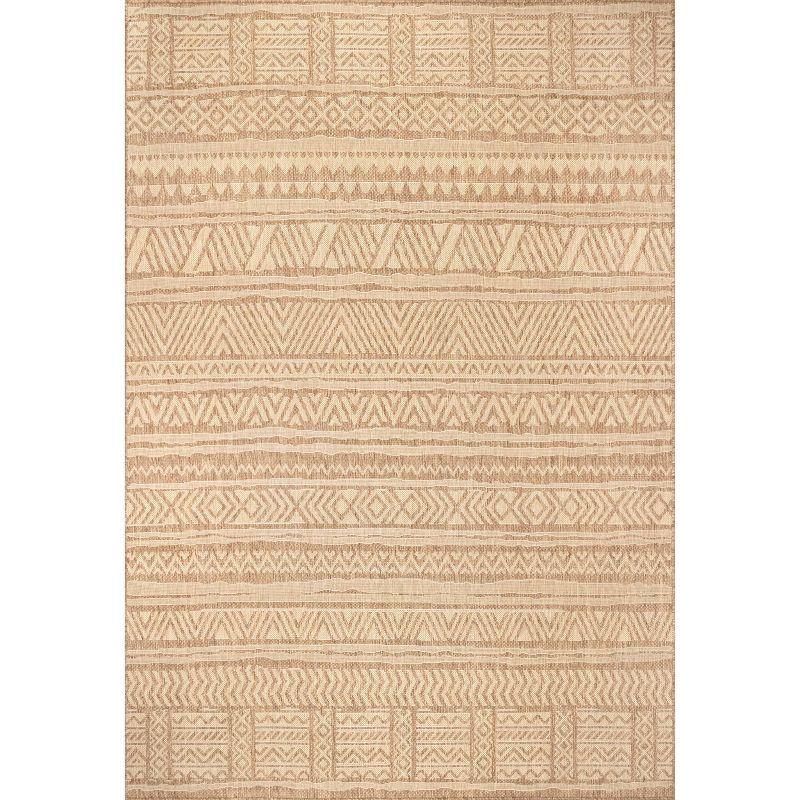 6'7"x9' Abbey Geometric Striped Indoor and Outdoor Area Rug Beige - nuLOOM: Low Pile, Machine Made, Polypropylene