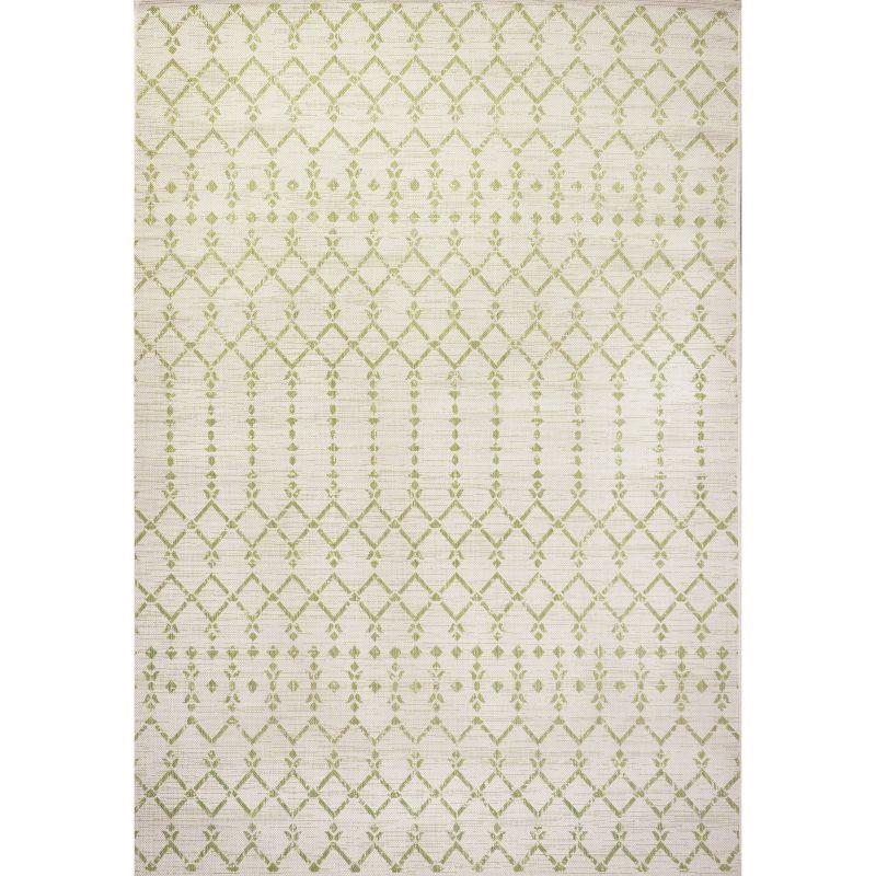 3' x 5' Ourika Moroccan Geometric Textured Weave Indoor/Outdoor Area Rug, Cream/Green - JONATHAN Y