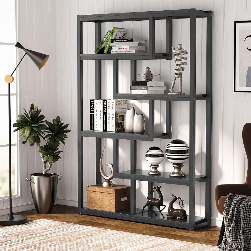 Hommoo 6-Tier Bookshelf, 69" Industrial Bookcase with Staggered Shelves Black