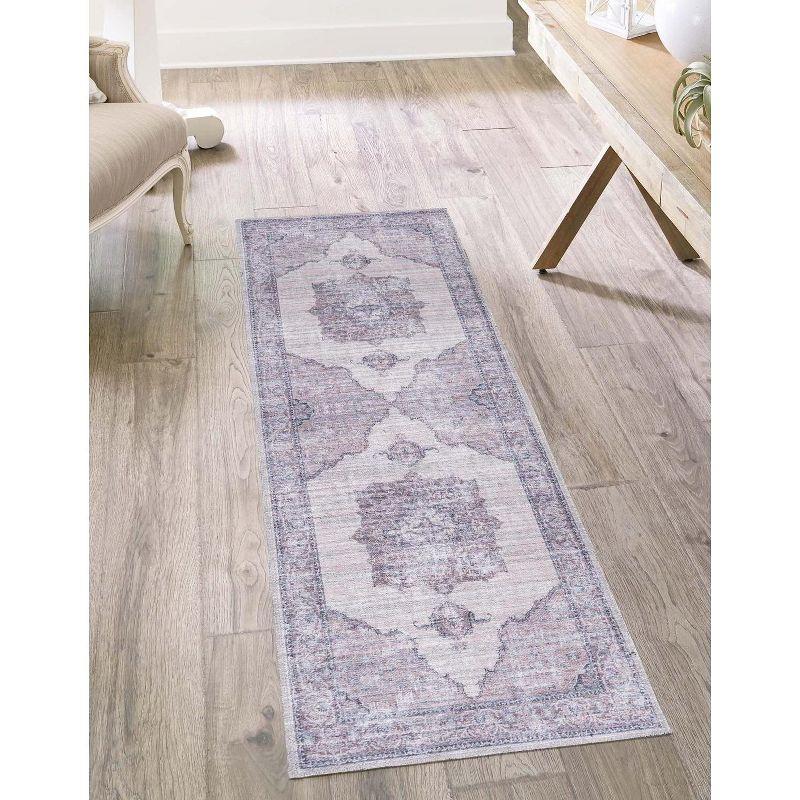 Ivory Floral Chenille Washable Runner Rug