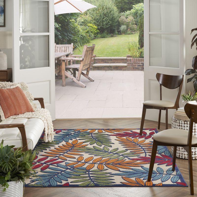 Nourison Aloha Floral Leaf Flatweave High-Low Indoor Outdoor Area Rug Multicolor 6' x 9'