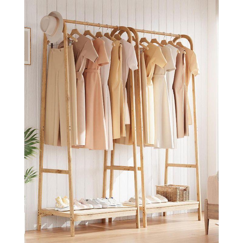 Garvee Bamboo Freestanding Garment Rack, Clothing Rack with Storage Shelf for Bedroom, Balcony, Clothes Store, Clothing Storage Organizer, Natural