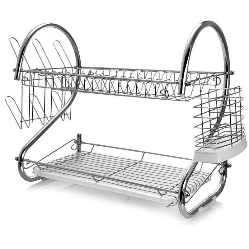 Chrome Two-Tier Dish Rack with Utensil Holder