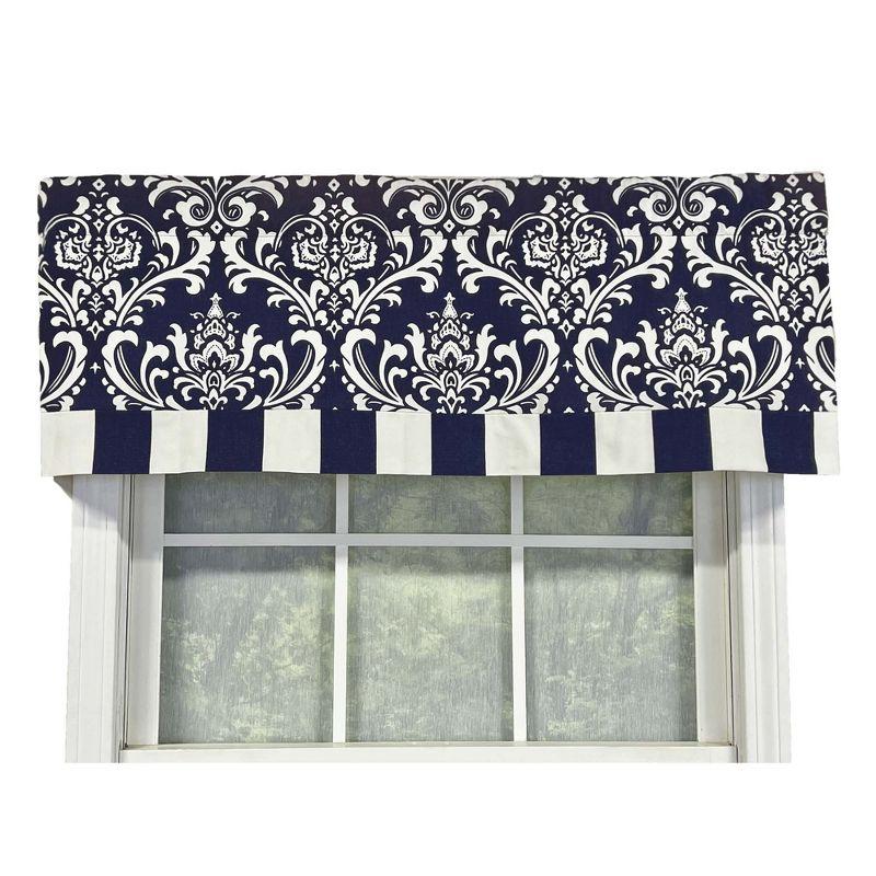 Navy and White Damask Cotton Rod Pocket Valance