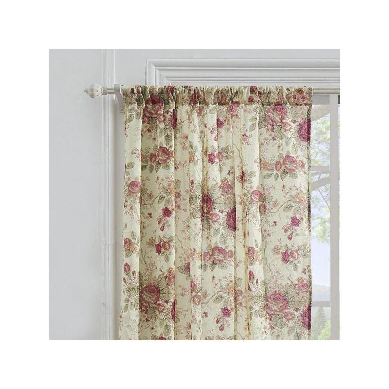 Antique Rose Nature/Floral Sheer Rod Pocket Curtain Panels (Set of 2)