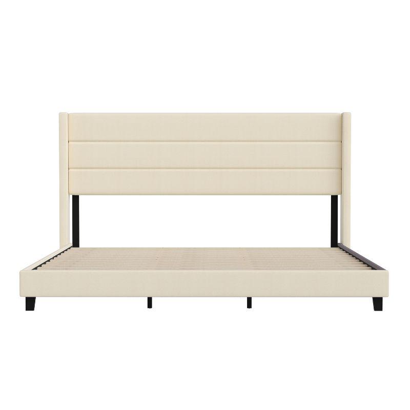 Emma and Oliver King Faux Linen Upholstered Platform Bed with Wingback Headboard - Beige